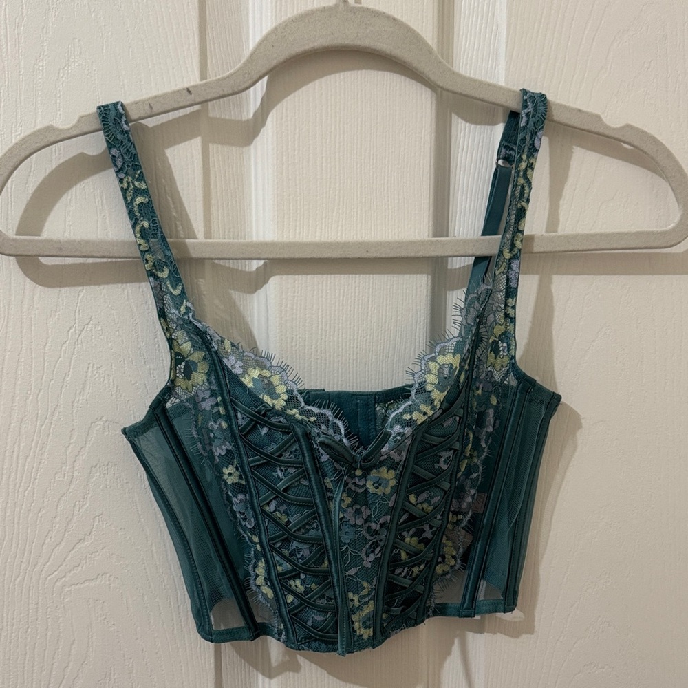 Victoria's Secret Teal and Yellow Floral Corset Top
